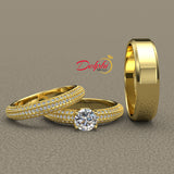1.3ct Elegant Three Sided Pave Gold Complete Wedding Set - 01US63B