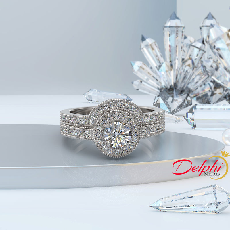 1.19ct Diamond Bridal Set Engagement Ring Curved Wedding Band - 01US83