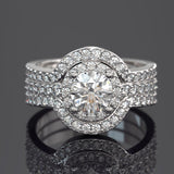 3PC Halo 1.2ct Round Diamond Gold Ring Set - 01US97