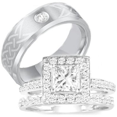 His & Hers 3 Pieces Wedding Set - 02BB14