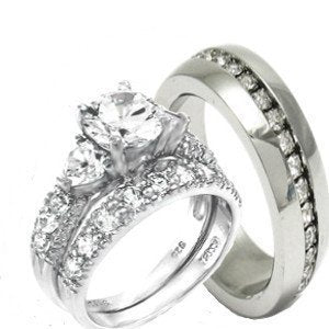 His & Hers Heart 3 Pieces Complete Wedding Set - 02BB12