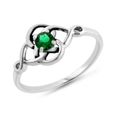 1/4 Carat Emerald Celtic Trinity Knot Ring in Sterling Silver - 02EM30