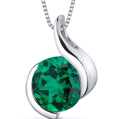 1.75 carats Round Shape Sterling Silver Rhodium Finish Emerald Pendant - 02EM31