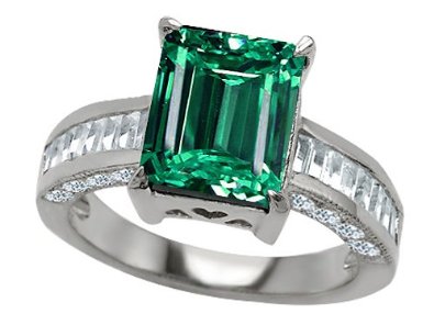 Octagon Cut Simulated Emerald Engagement Ring - 02EM43