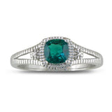 Sterling Silver Created Emerald and Diamond Ring (3/4 cttw) - 02EM49