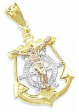 14K Tri-Color Gold Anchor Jesus Crucifix Charm Pendant - 02NN29