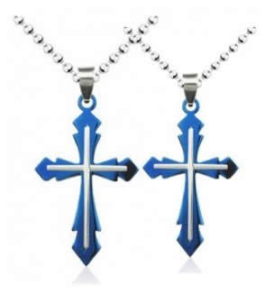 Couple's Blue Cross Necklace - 02NN37
