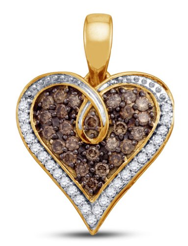 Chocolate Brown and White Diamond Heart Pendant - 02NN44