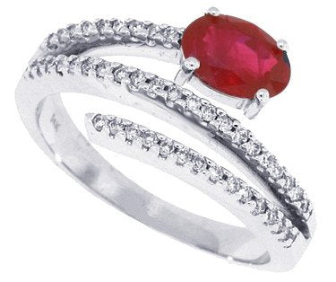 Genuine Ruby and Diamond Ring in 14Kt White Gold