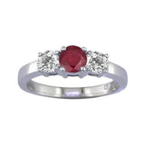 3 Stone Ruby & Diamond Ring 14K White Gold