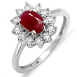 White Gold Real Round Diamond Real Oval Red Ruby Royal Engagement Ring