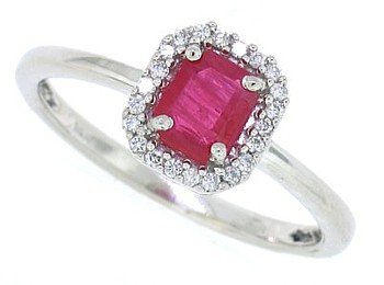 Genuine Ruby Ring with Diamond In10Kt White Gold