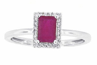 Genuine Ruby Ring with Diamonds in10Kt White Gold