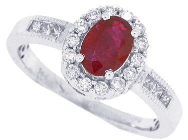 Genuine Ruby/Diamond Ring in 14Kt White Gold