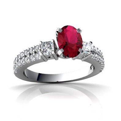 White Gold Oval Created Ruby Engagement Ring
