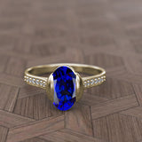 Gold Round Oval Blue Sapphire and Diamond Ring - 02SH01