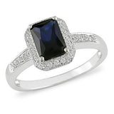 White Gold Emerald Cut Created Sapphire Ring