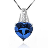 Blue & White Sapphires Heart Pendant in Sterling Silver with Chain - 02SH47