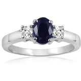 Blue Sapphire and White Topaz Three Stone Ring in Sterling Silver - 02SH49