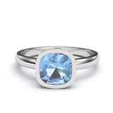7mm Cushion Cut Genuine Blue Topaz Engagement Solitaire Ring - 02TP01