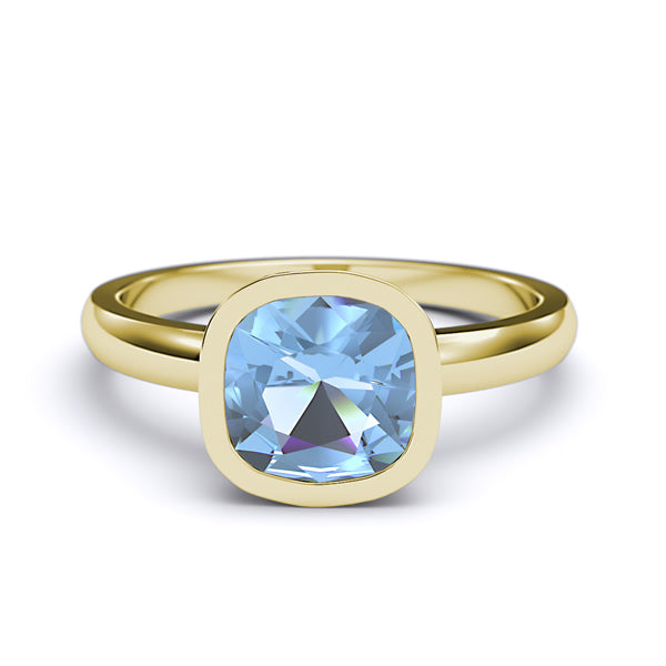 7mm Cushion Cut Genuine Blue Topaz Engagement Solitaire Ring - 02TP01