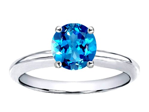 7mm Round Genuine Blue Topaz Solitaire Engagement Ring