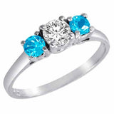 14K Gold Round 3 Stone Diamond and Blue Topaz Engagement Ring