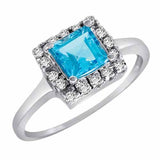 14K Gold Round Square Blue Topaz and Diamond Ring