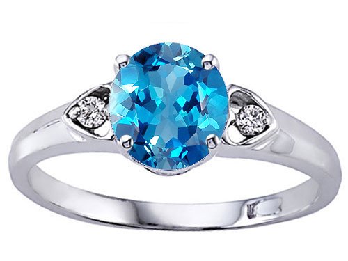 7mm Genuine Blue Topaz and Diamond Engagement Ring