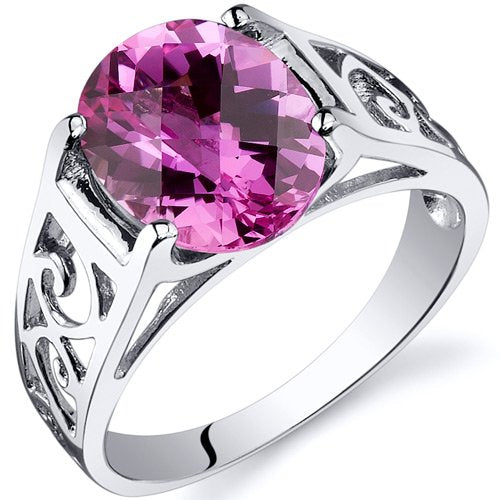 Pink Sapphire Solitiare Ring in Sterling Silver Rhodium Finish - 02TP17