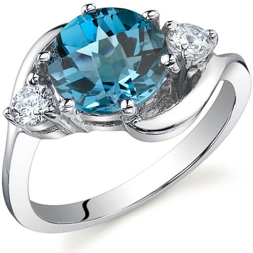 Blue Topaz Ring in Sterling Silver Rhodium Finish  - 02TP22