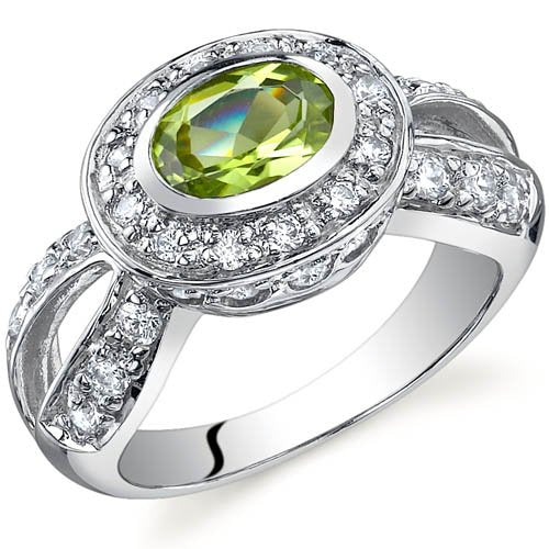 0.75 carats Peridot Ring in Sterling Silver Rhodium Finish  - 02TP37