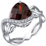 4.00 Carats Heart Shape Garnet Ring in Sterling Silver Rhodium Finish - 02TP41