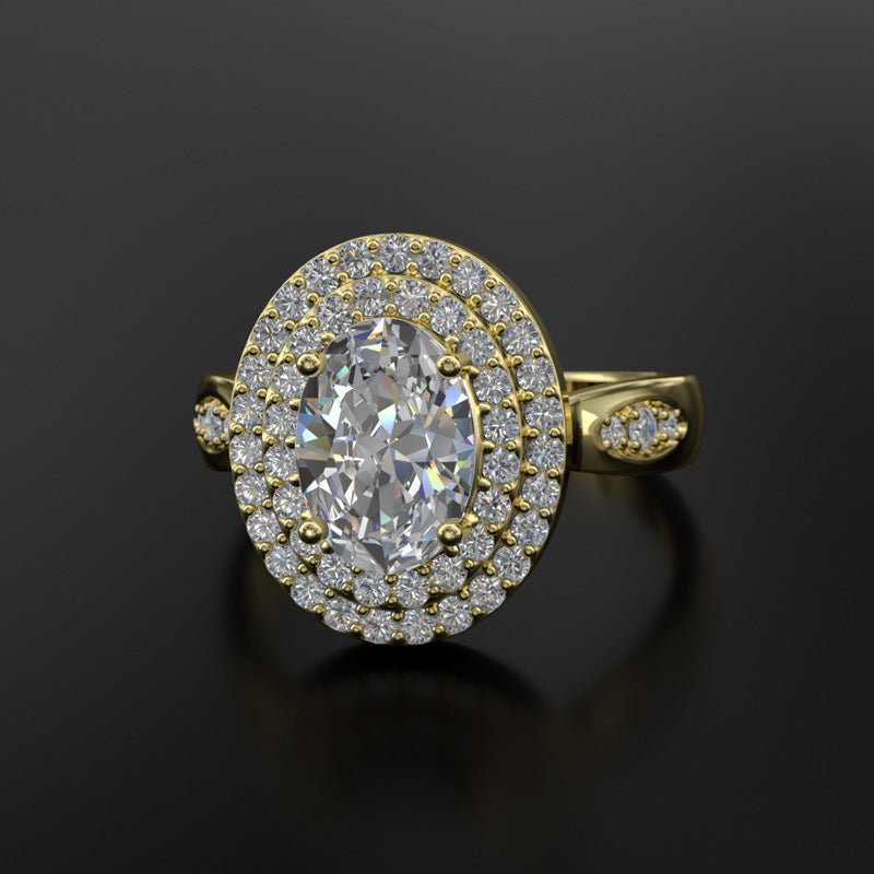Oval Double Halo Gold Engagement Ring - 02TT15