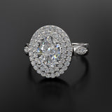 Oval Double Halo Gold Engagement Ring - 02TT15