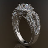 1.3ct Round Cut Diamond Halo Gold Engagement Ring - 02US03
