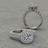 1.0 CARAT ROUND CUT DOUBLE HALO ENGAGEMENT RING - 02US07