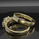 3 Stone 1.78ct  Diamond Gold Bridal Set - 02US12B