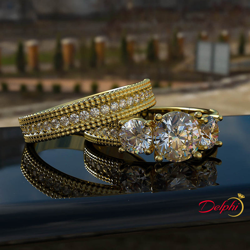 3 Stone 1.78ct  Diamond Gold Bridal Set - 02US12B