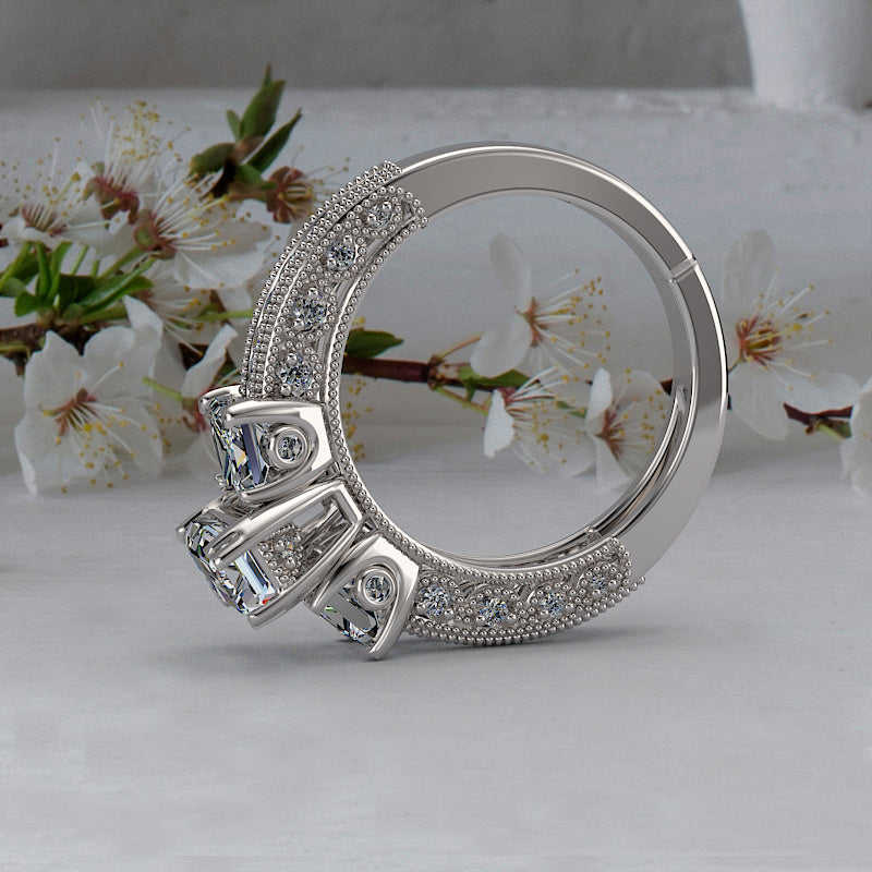 3 Stone Emerald Cut Duchess Engagement Ring with Side Stones (1.75ct tw) - 02US19