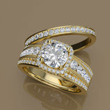Bridal Set Halo Engagement Ring in 1.3ct Round Diamond - 02US25B