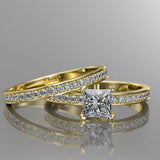 1ct Princess Cut Diamond Gold Bridal Set - 02US33B