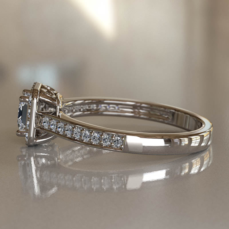 Classic 0.58ct Princess Cut Diamond Halo Gold Engagement Ring - 02US35