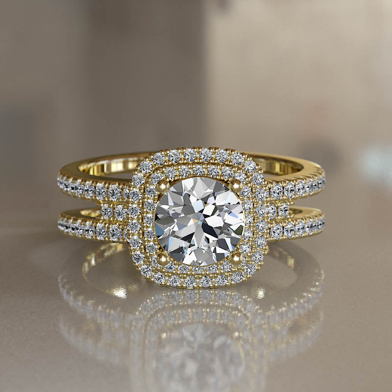 Round Diamond Open Split Shank Double Halo Engagement Ring