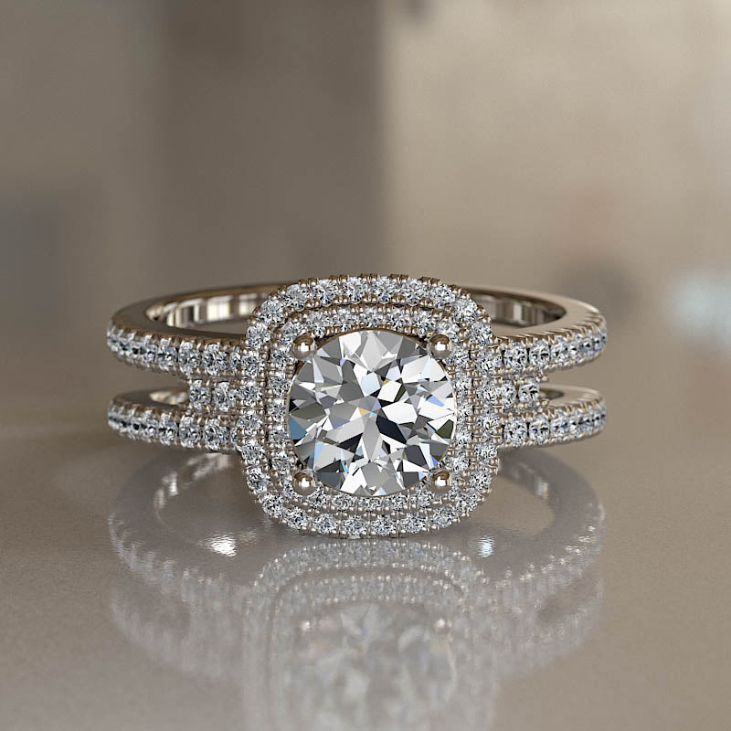 Round Diamond Open Split Shank Double Halo Engagement Ring 02US36