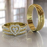 Trio 0.35ct Diamond Heart Halo Gold Complete Wedding Set - 02US37A