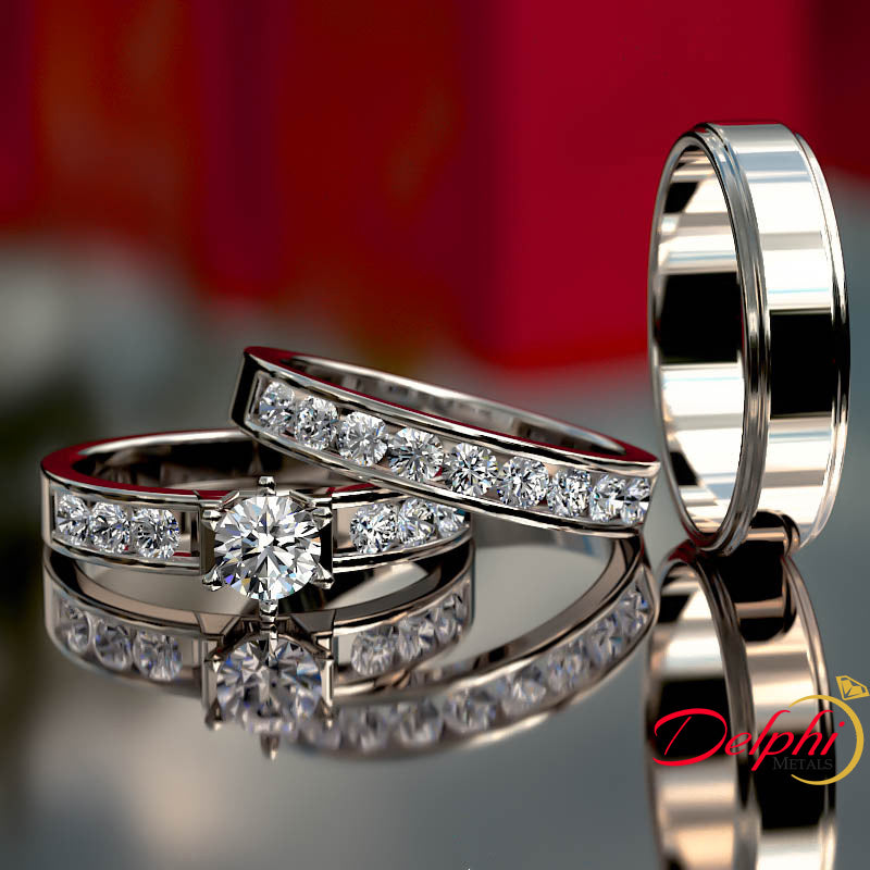 Trio Wedding Bands Gold Complete Trio Wedding Rings In Carat