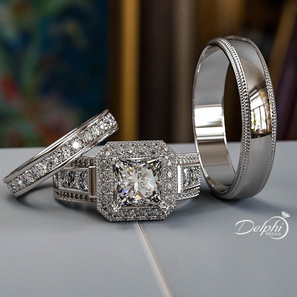 3.6 Princess Cut Diamond Complete Wedding Set - 02US49R