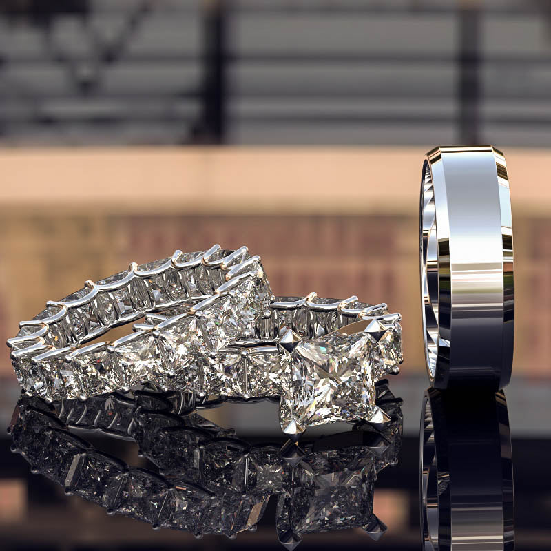 Princess Cut Gold Complete Wedding Set - 02US50