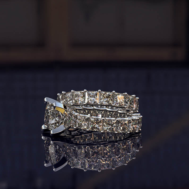 Princess Cut Gold Complete Wedding Set - 02US50